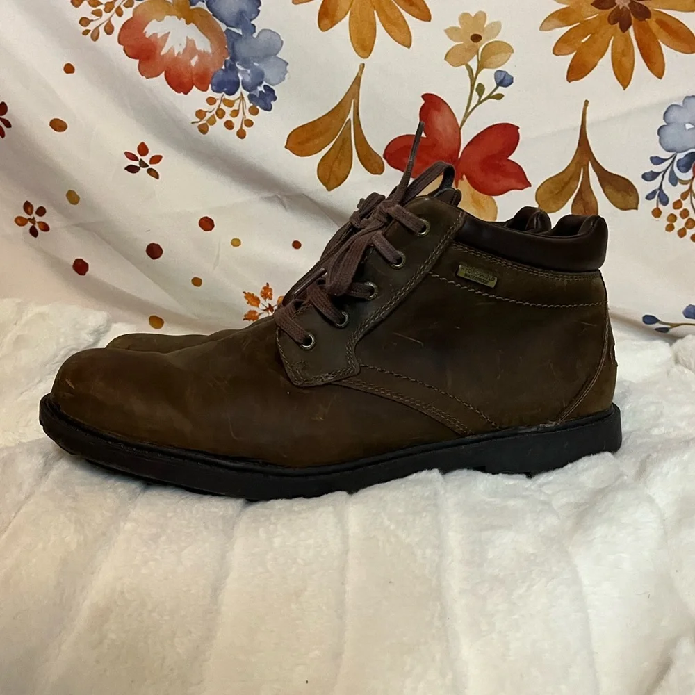 Rockport Mens 10.5M Dark Brown Leather Storm Surge Plain Toe Work A13715 Boots
